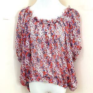 Et Vous Paris Floral Silk Peasant Style Blouse Red Purple M